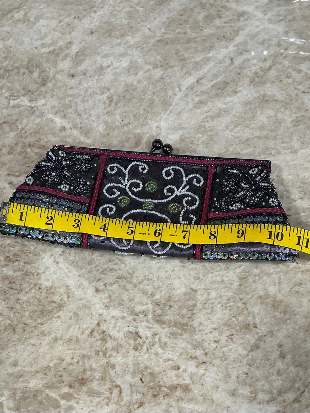 Beaded Embellished Evening Clutch - Pink and Silver Accents